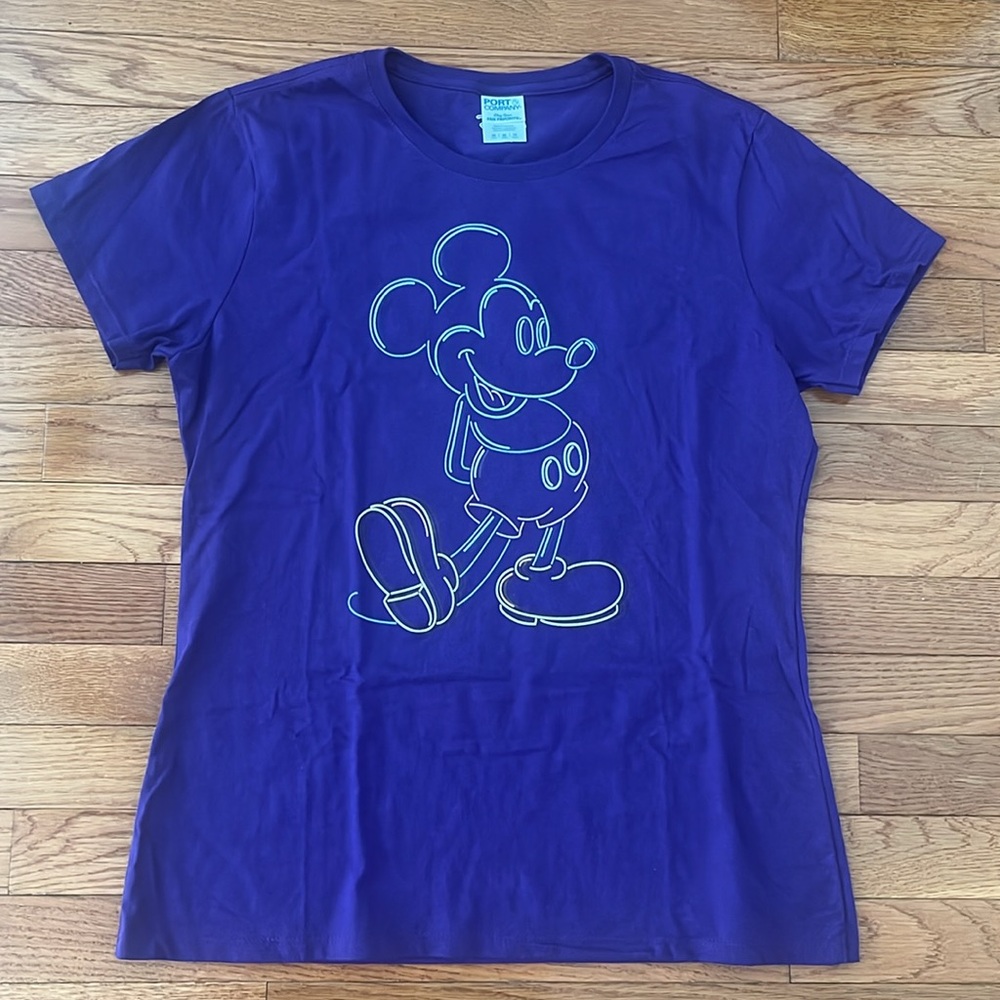 NWOT Purple Mickey Mouse Neon Outline Portrait Graphic T-Shirt Cotton T-Shirt